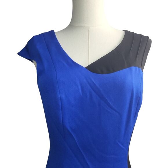Jay Godfrey Size 2 Blue Black Color Block Bodycon Dress Sleeveless Wool Blend - Picture 5 of 11